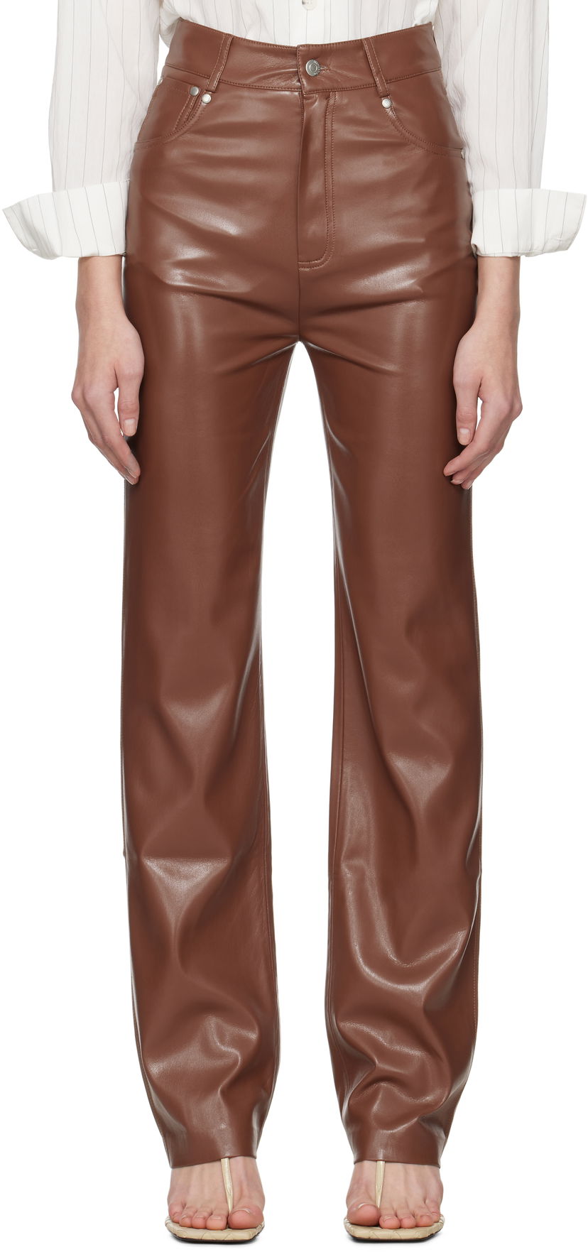 Штани Nanushka Nanushka Jacoba Vegan Leather Pants Коричневий | NW25SSPA21775