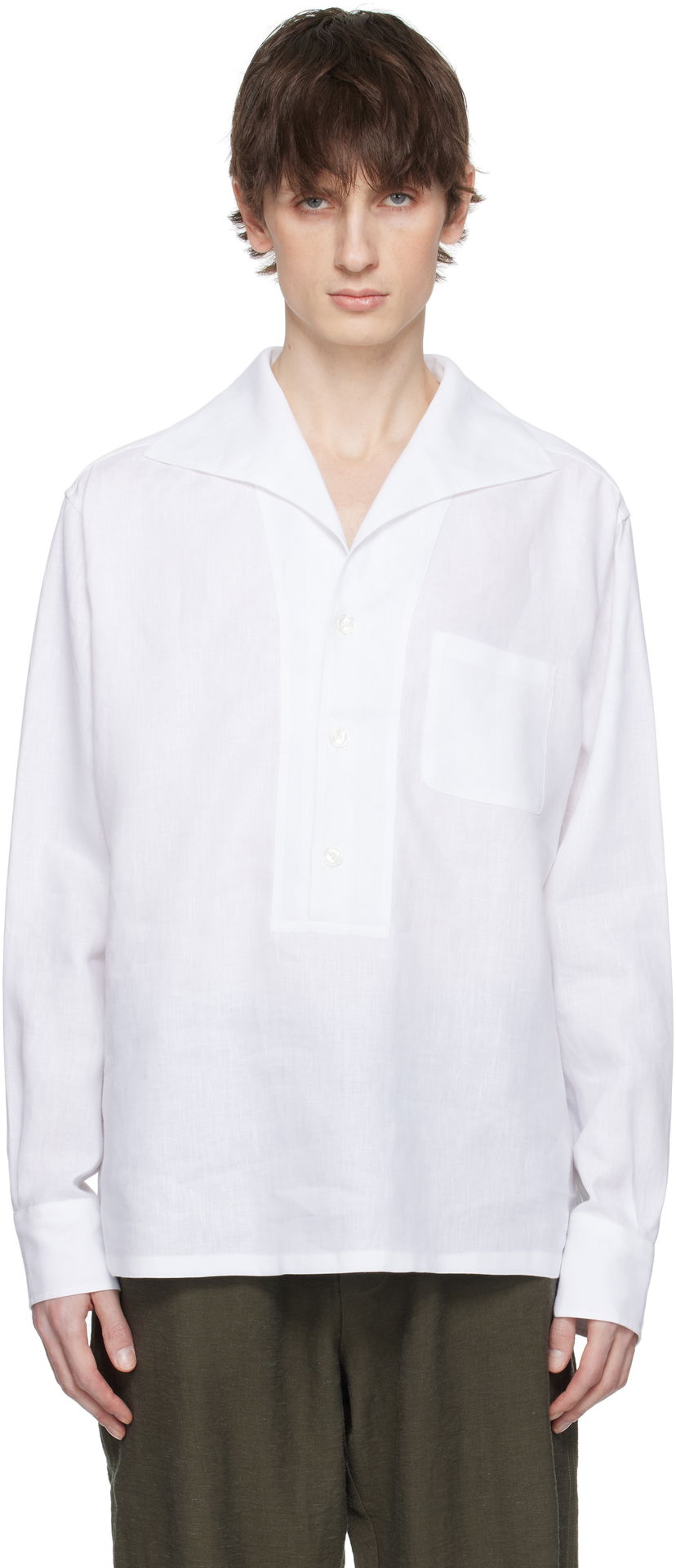 Сорочка Dolce & Gabbana Dolce&Gabbana Three-Button Long-Sleeved Linen Shirt білий | G5ND3TFU4JB