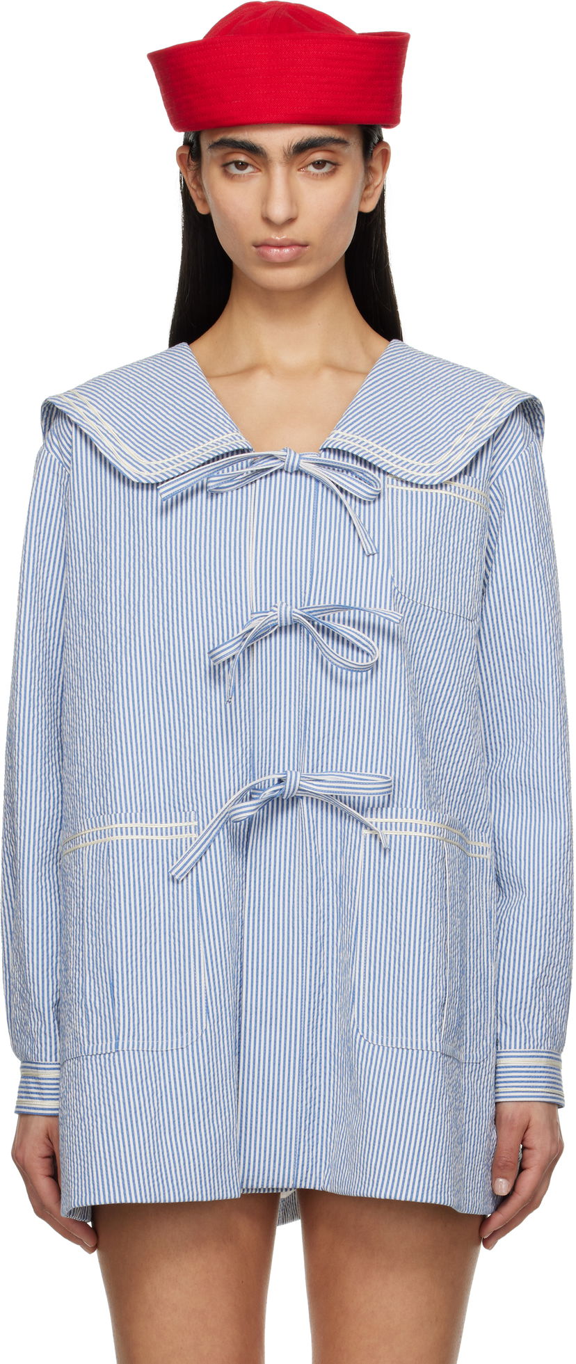 Сорочка Bode Bode Club Stripe Sailor Coat Синій | WRS25JA003
