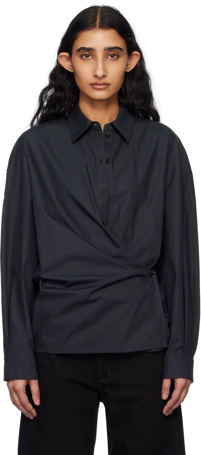 Сорочка LEMAIRE Lemaire Straight Collar Twisted Shirt темно-синій | SH1141 LF588