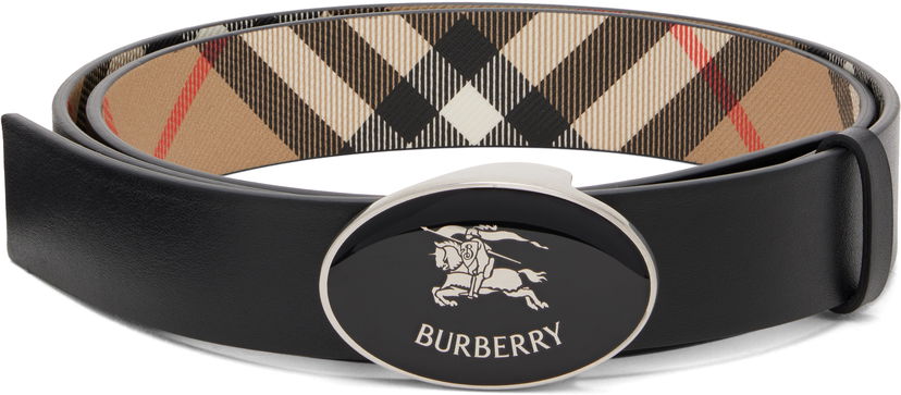 Ремені Burberry Reversible Check Oval Knight Stamp Belt by Burberry чорний | 8112214