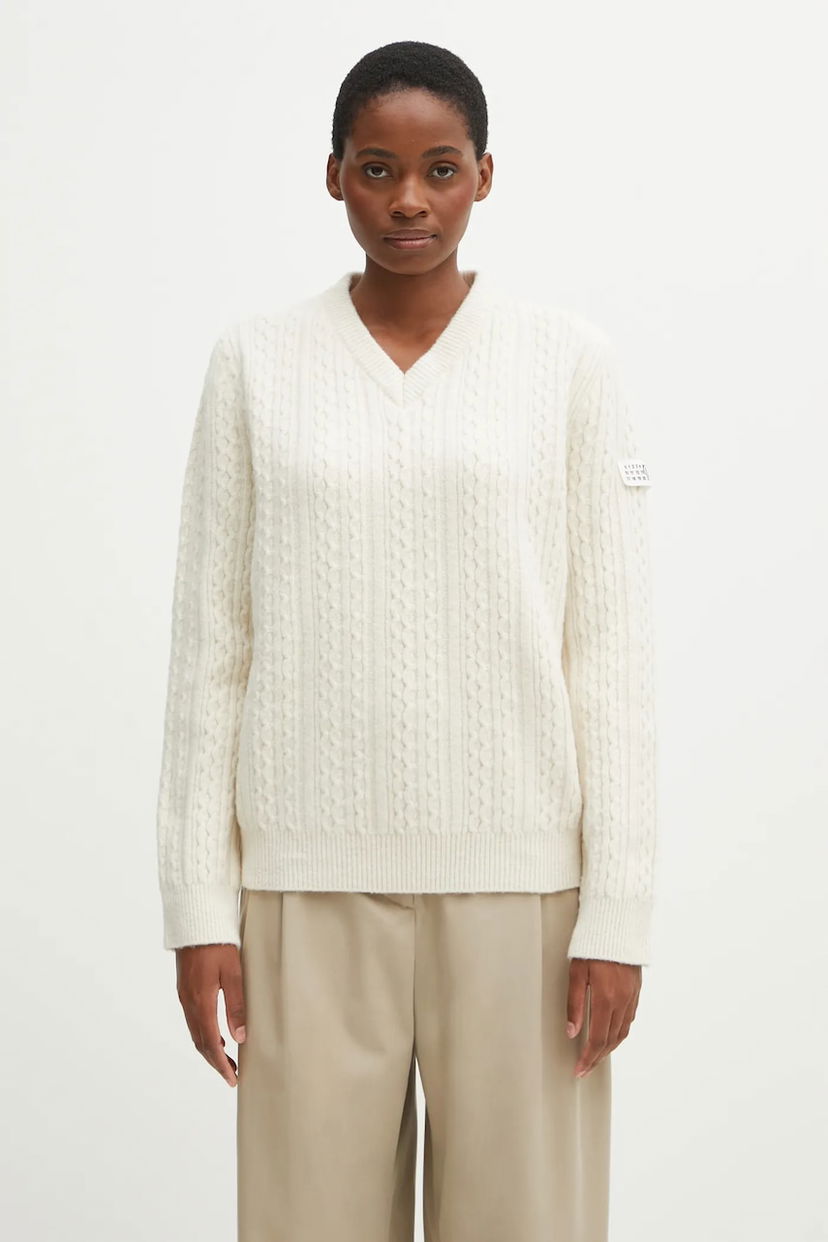 Cветр Maison Margiela V-neck Cable Knit Wool Blend Sweater білий | S62HN0008.M13195.102
