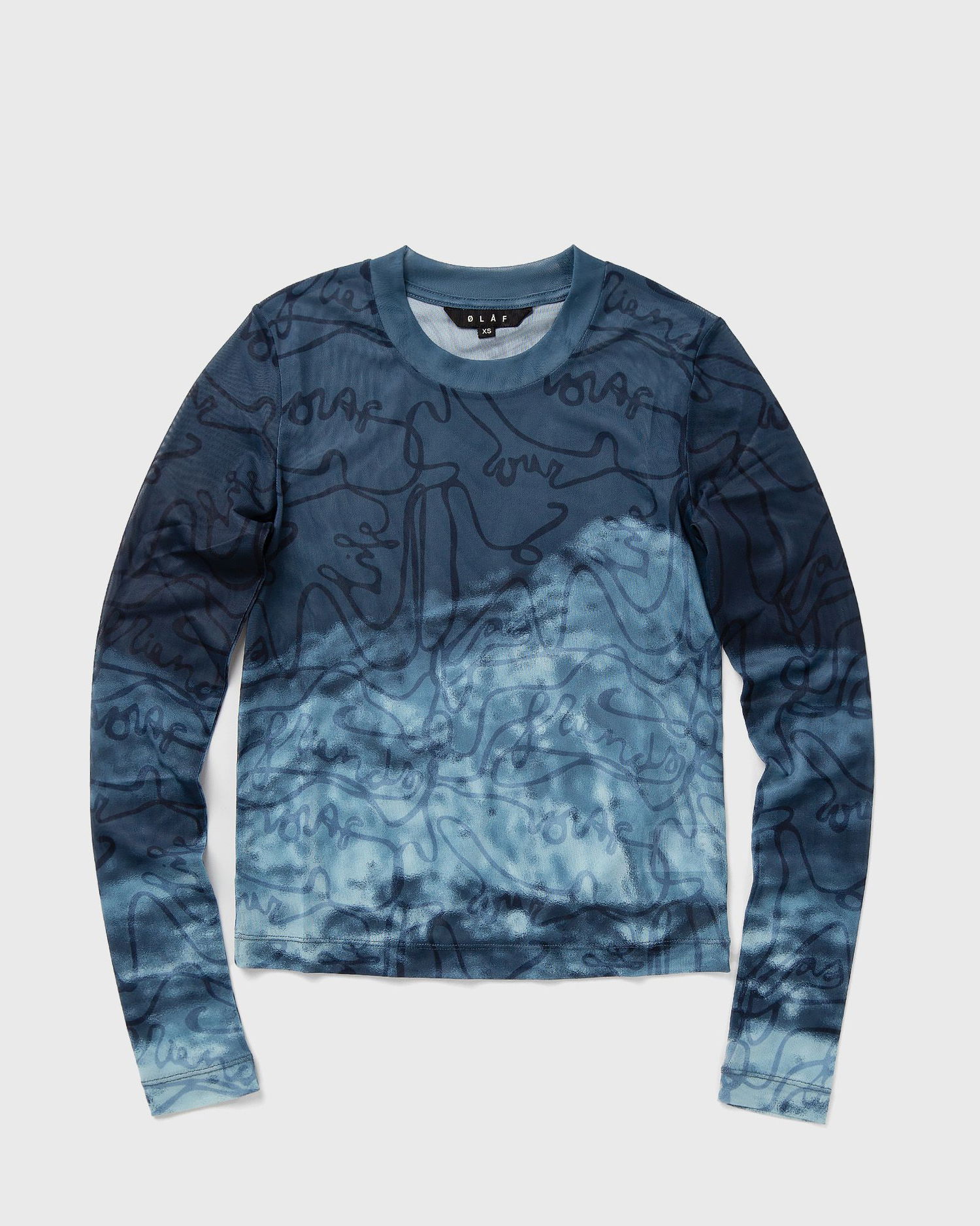 Кроп-топи ØLÅF Olaf Script AOP Mesh Long Sleeve Top Синій | W190104, 0