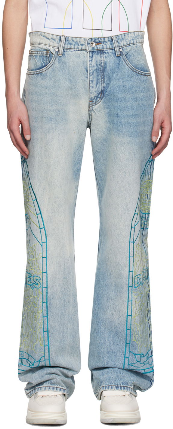 Джинси Who Decides War Virtuous Stained Glass Embroidered Jeans Синій | 1121000008SS24