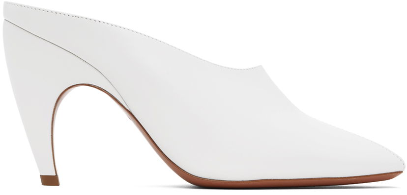 Кросівки та взуття Alaïa Sculptural Heel Leather Mules білий | AA3M083CK122