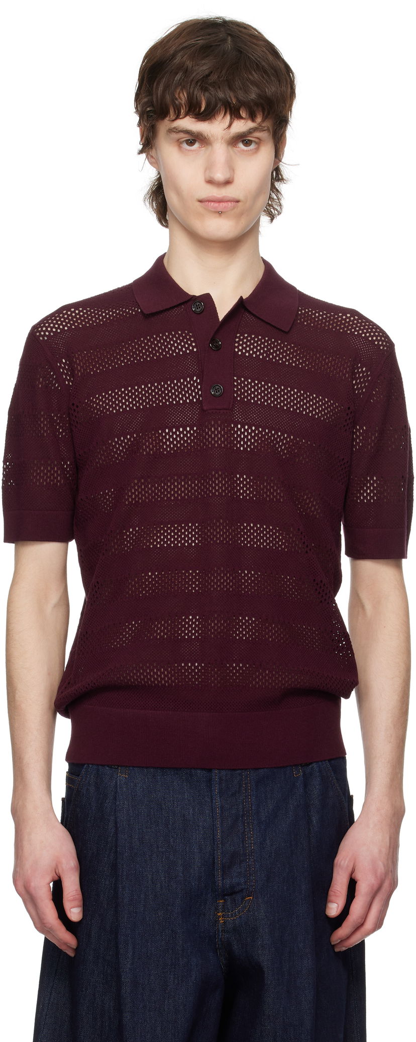Сорочка поло Dries Van Noten Dries Van Noten Open-Knit Polo Бордовий | 251-021213-1701