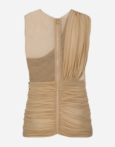 Безрукавка Dolce & Gabbana Stretch Tulle T-shirt With Draping бежевий | G8RW3TG7M7SS9000, 1
