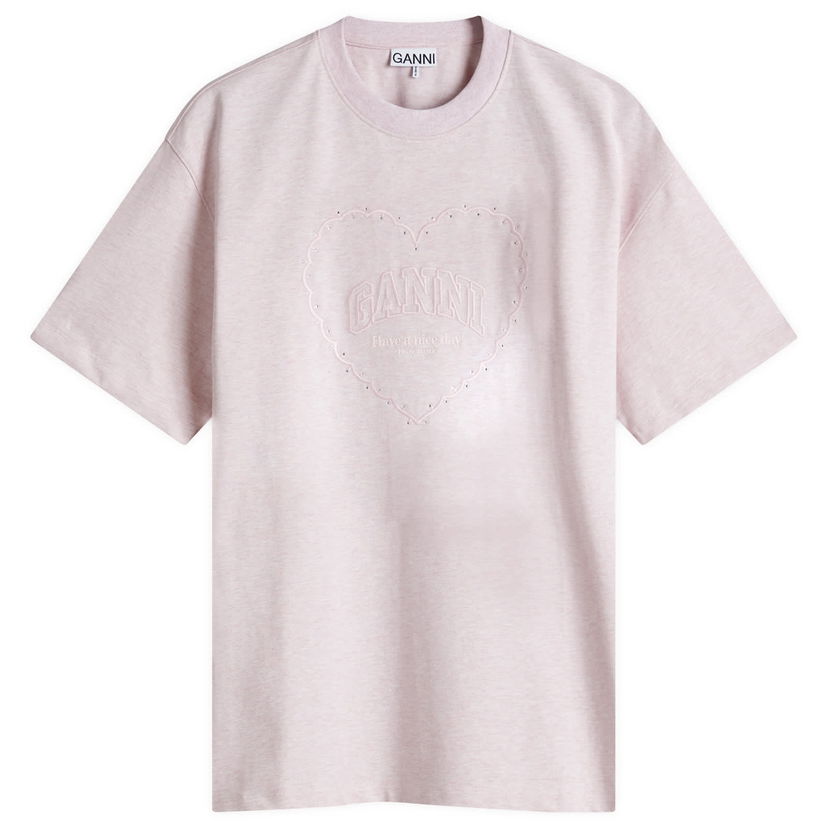 Футболка GANNI GANNI Heart Drop Shoulder T-Shirt, Size Large Рожевий | T4090-868