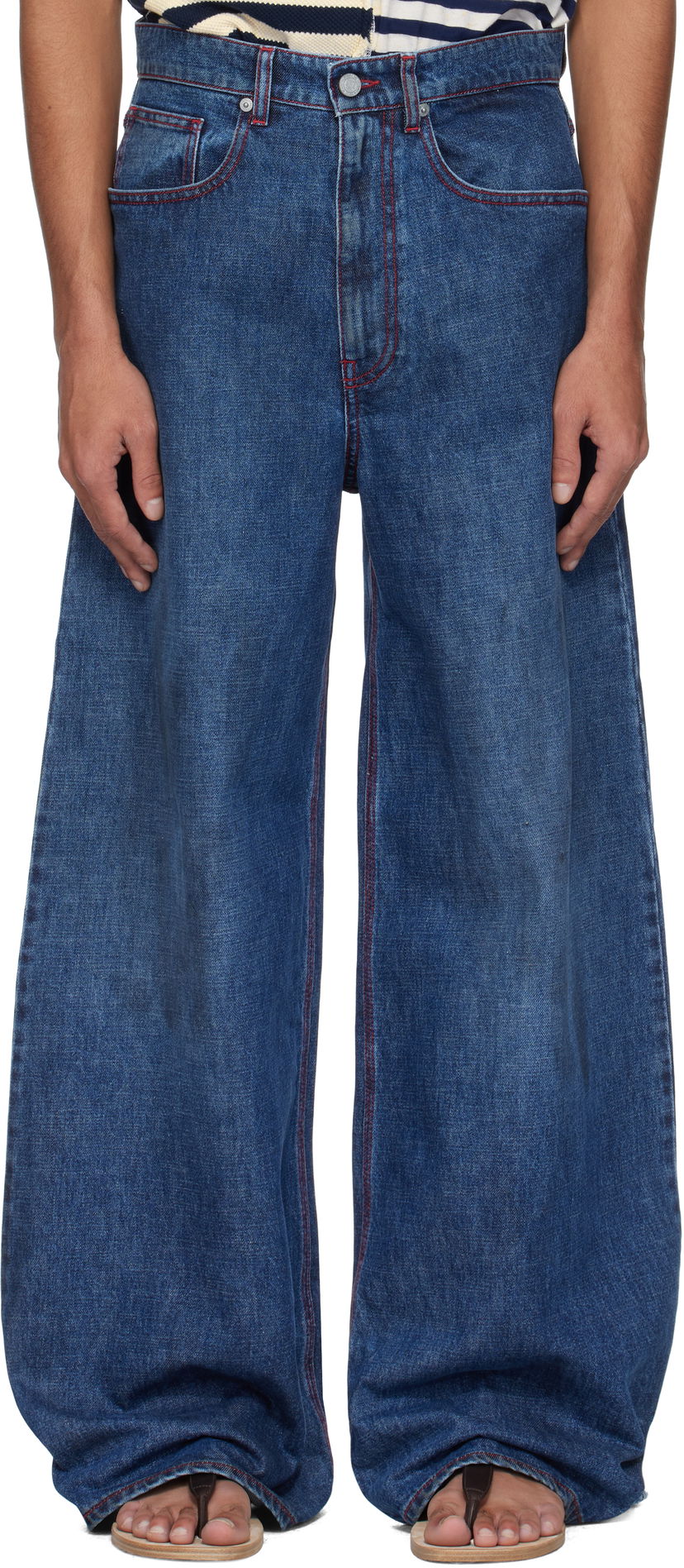 Джинси ERL ERL Baggy Indiana Distressed Jeans Синій | ERL10P013