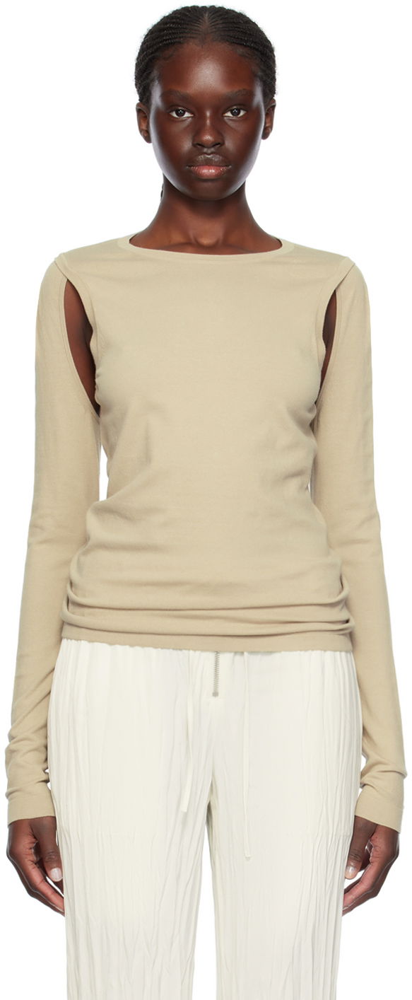 Футболка Helmut Lang Cutout Long Sleeve бежевий | O02HW703