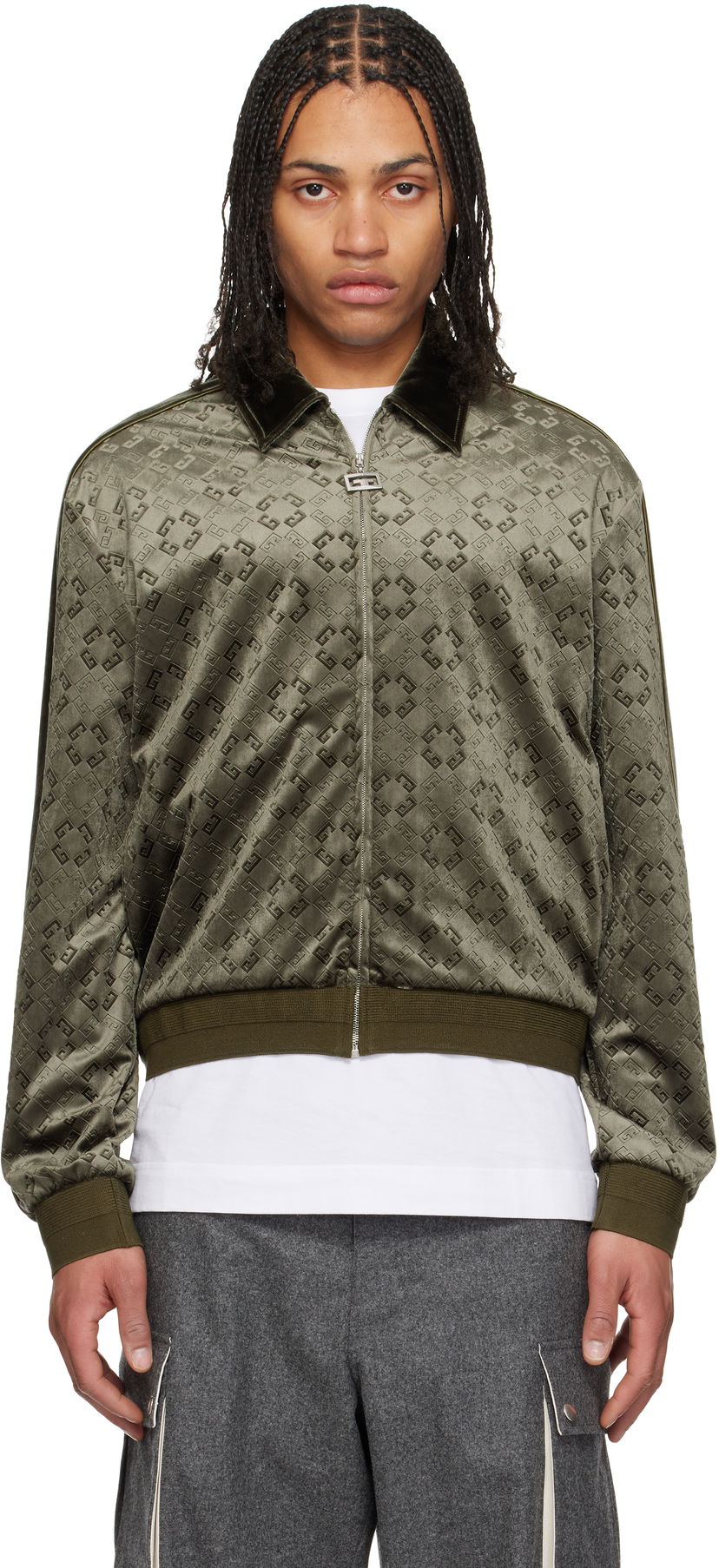 Куртка бомбер Givenchy Givenchy Monogram 72 Velvet Track Jacket Зелений | BM01A4316Z300
