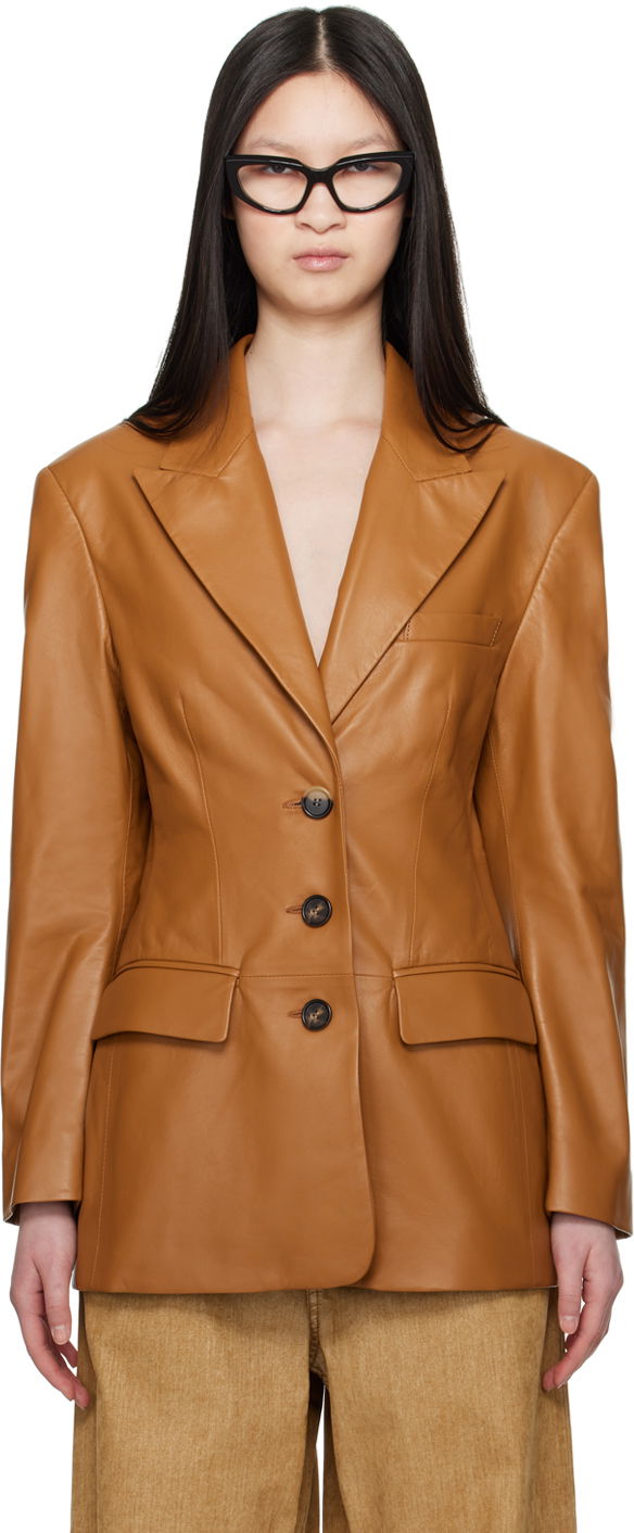 Куртка Marni Marni Peaked Lapel Leather Blazer Коричневий | GIMX0247U0 ULA736