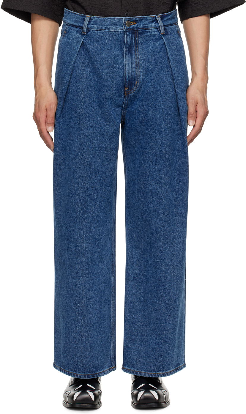 Джинси ADER ERROR ADER error Sig; TRS Tag 02 Pleated Wide-Leg Jeans Синій | BO42FYJE0102BL