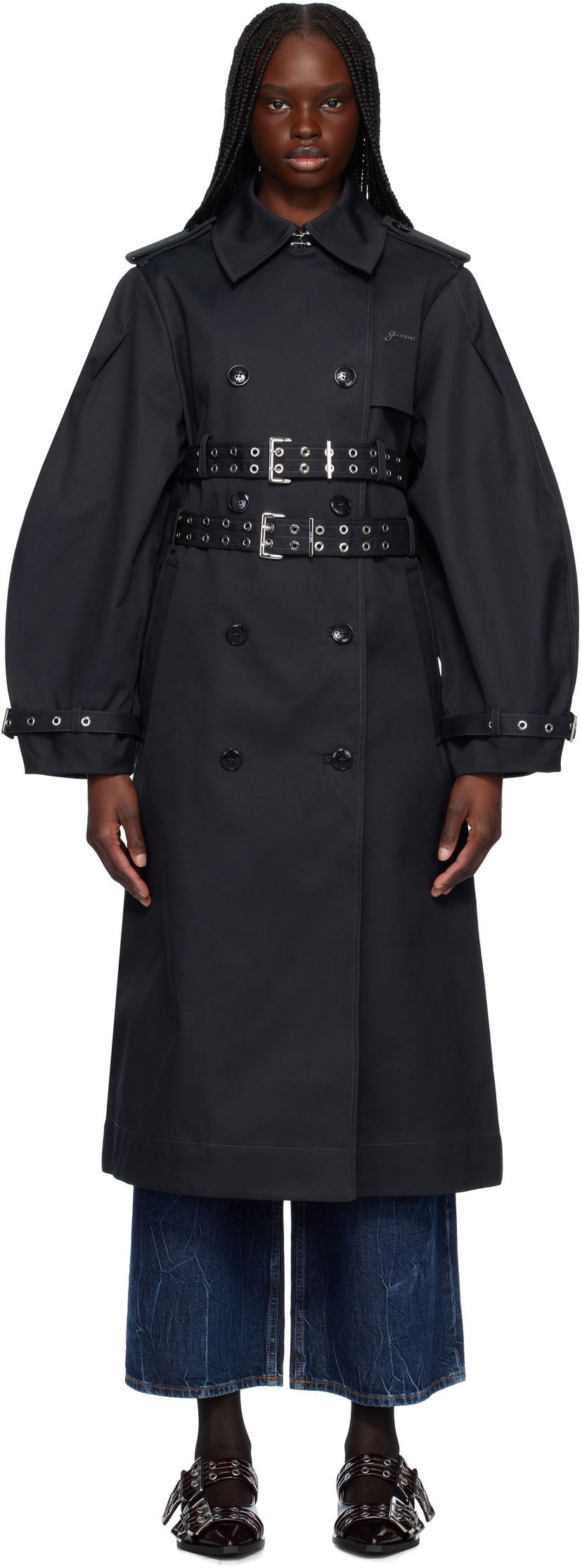 Тренчкот GANNI Ganni Bonded Cotton Trench Coat чорний | W0395