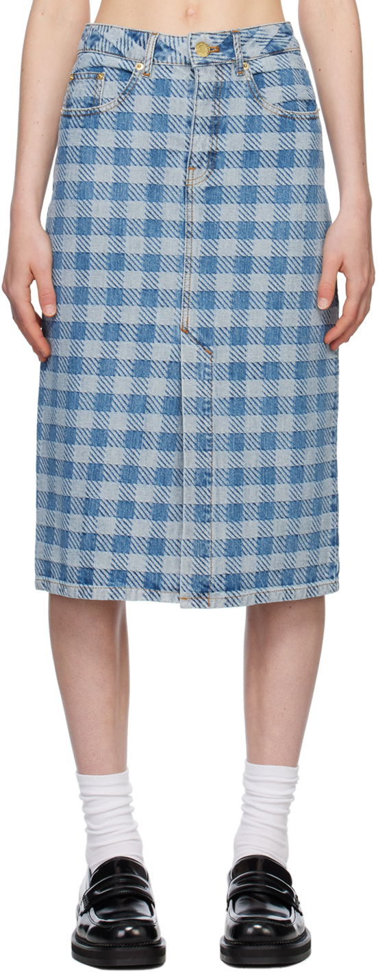 Спідниця AMI AMI Paris Gingham Denim Midi Skirt Синій | FSK211.DE0010