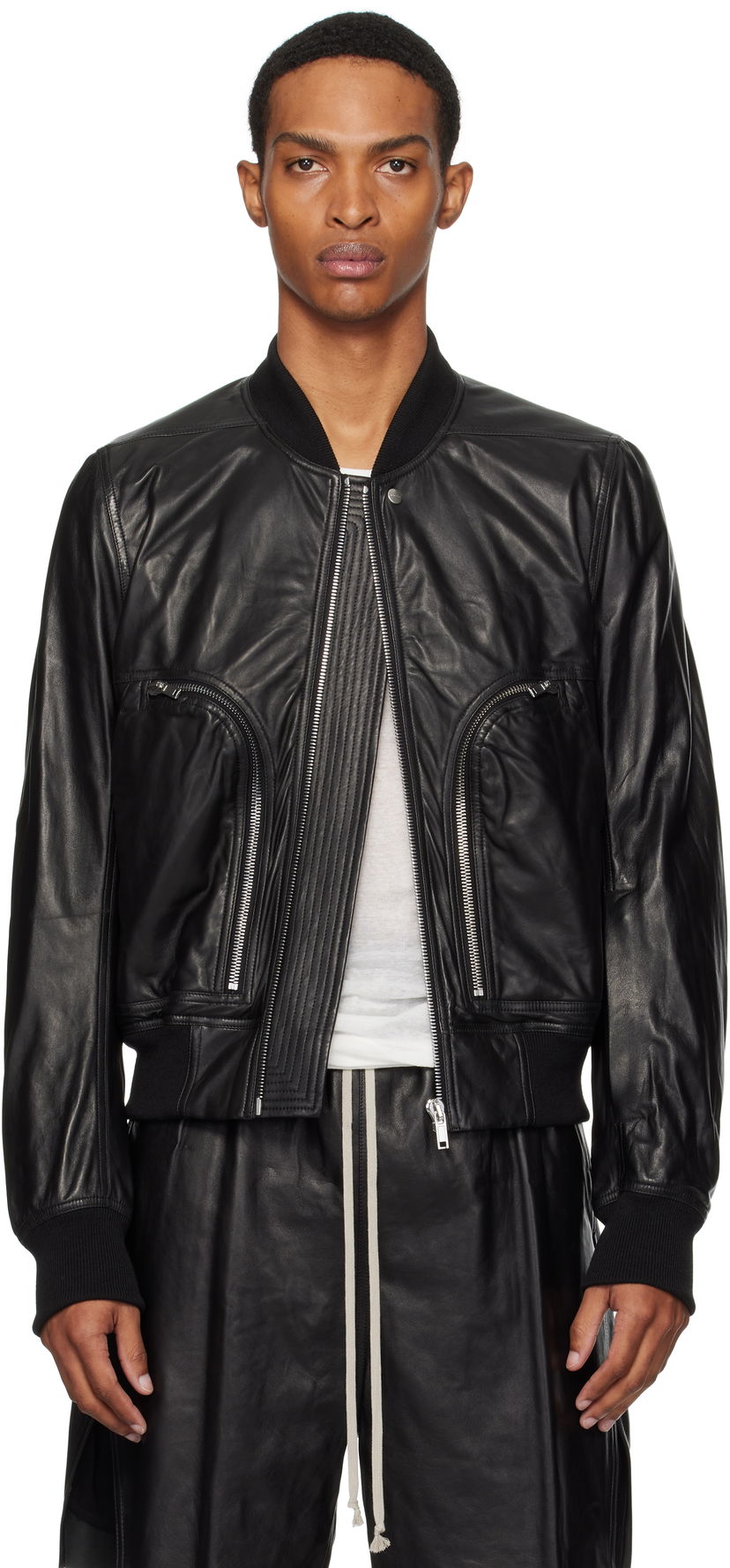 Куртка бомбер Rick Owens Rick Owens Bauhaus Flight Leather Bomber Jacket чорний | RU02E1749 LBY
