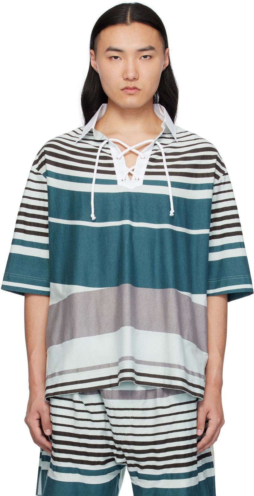 Сорочка поло Craig Green Craig Green Striped Lace-Up Polo Різнокольоровий | CGSS25CJETSS24
