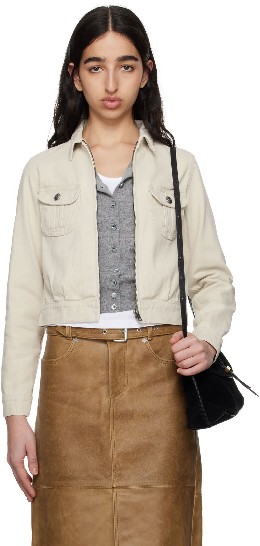 Куртка R13 R13 Cropped Rider Denim Jacket бежевий | R13WD174-D319A