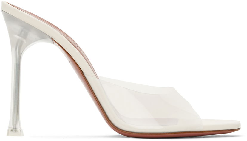 Аксесуари Amina Muaddi Amina Muaddi Alexa Glass Slipper 105 Heeled Sandals білий | ALEXA GLASS SLIPPER 105 SR PVC