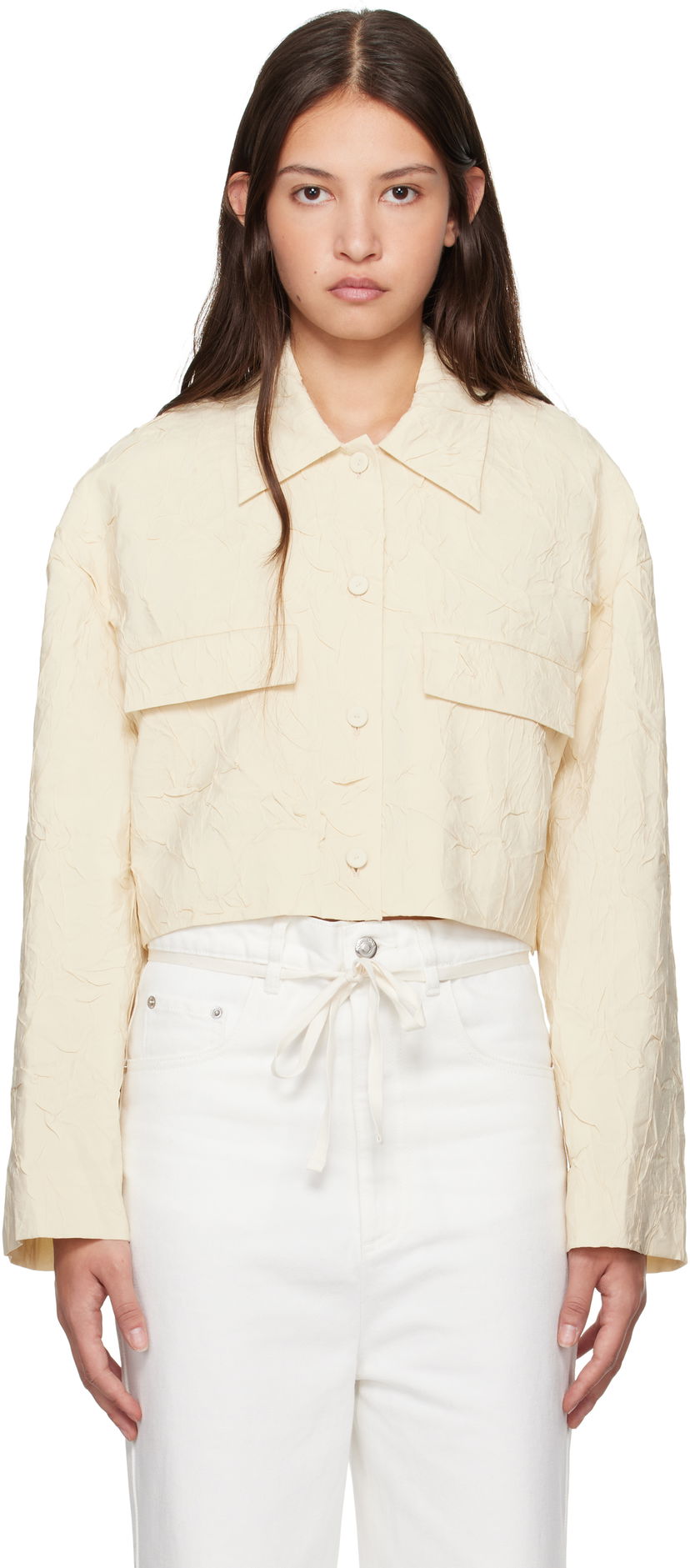 Куртка Nanushka Nanushka Coreen Cropped Button-Up Shirt бежевий | NW24FWSH38471