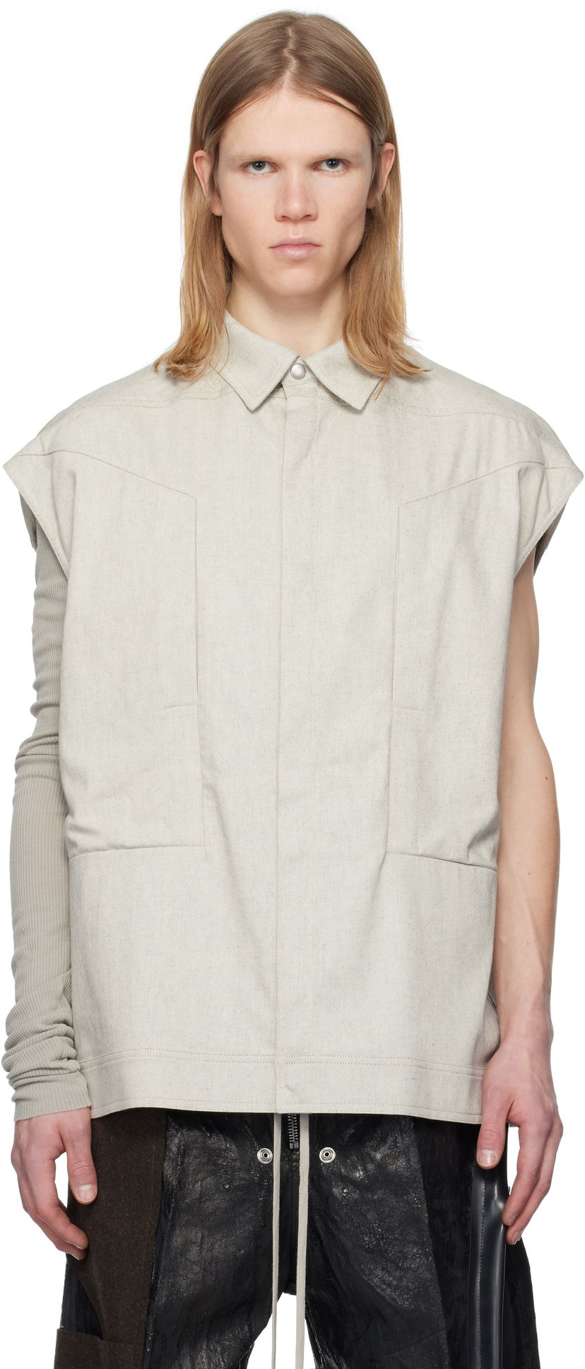 Сорочка Rick Owens Rick Owens Sleeveless Jumbo Denim Shirt бежевий | RU01E5776 DRD