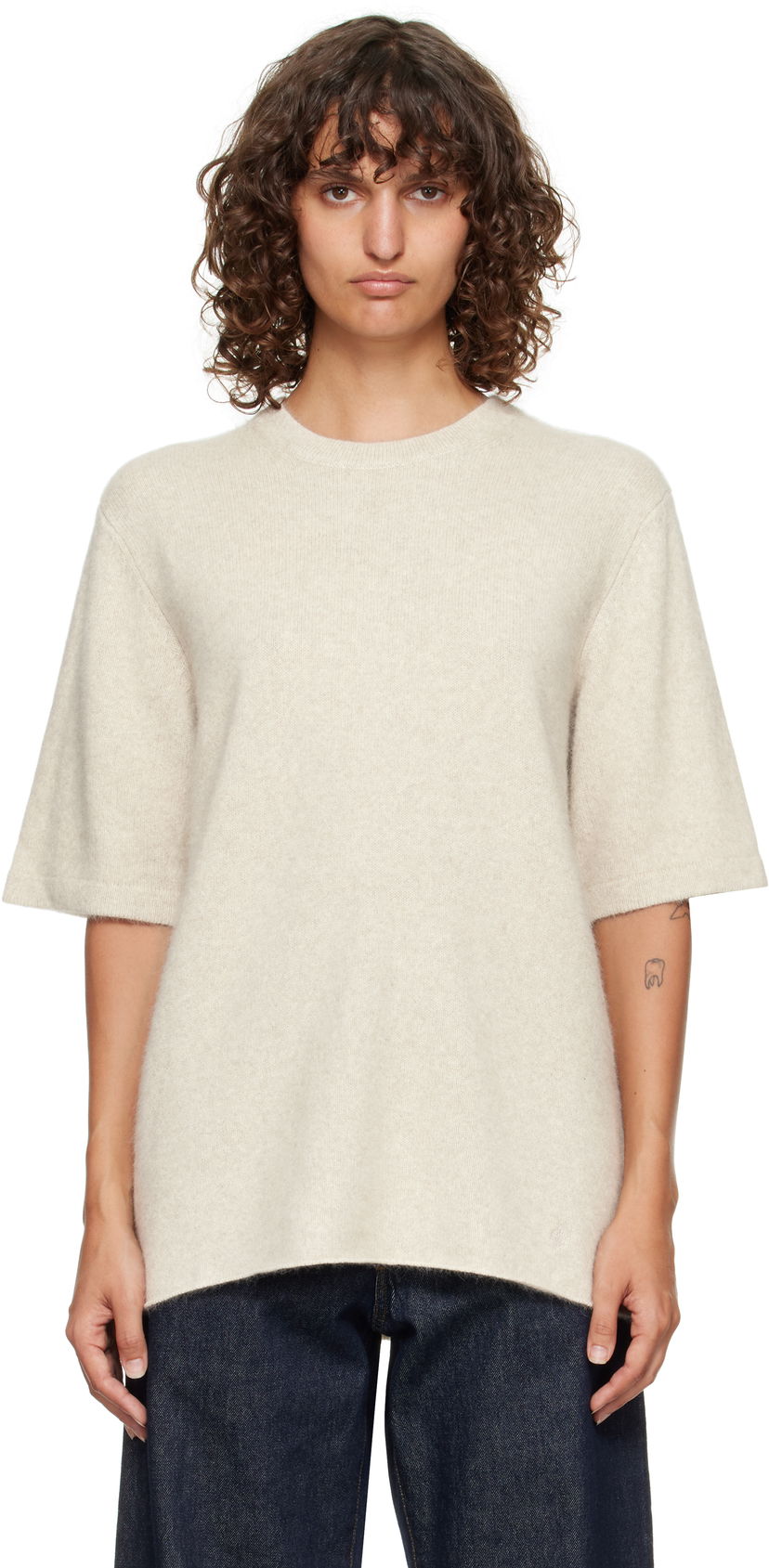 Cветр Loulou de Saison Loulou de Saison Raven Yak Blend Short Sleeve Sweater бежевий | RAVEN