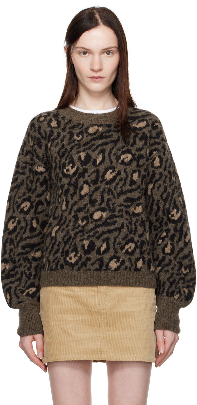 Cветр A.P.C. Leopard Print Crewneck Knit Sweater Зелений | WPAAO-F23337
