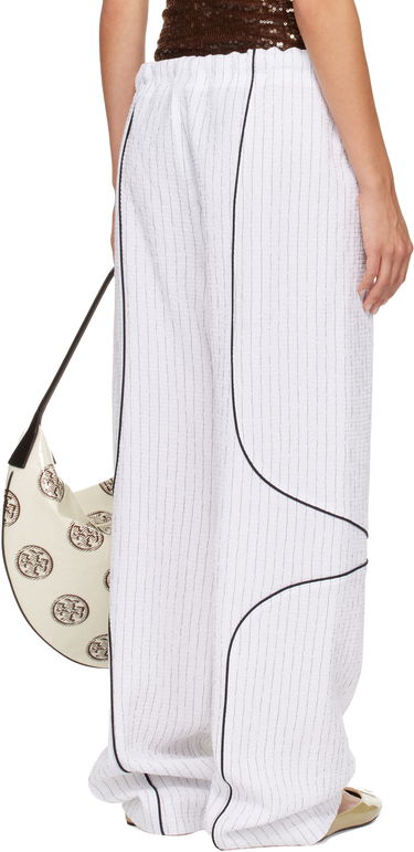 Штани Tory Burch SSENSE Exclusive Pinstripe Crinkled Cotton Drawstring Baggy Trousers білий | 175600-008, 2