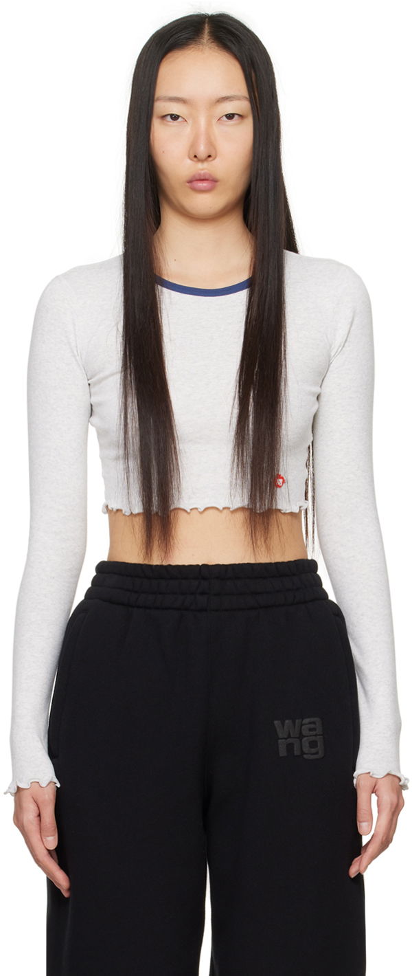 Кроп-топи Alexander Wang Alexander Wang Cropped Long Sleeve T-Shirt Сірий | 4CC1241443
