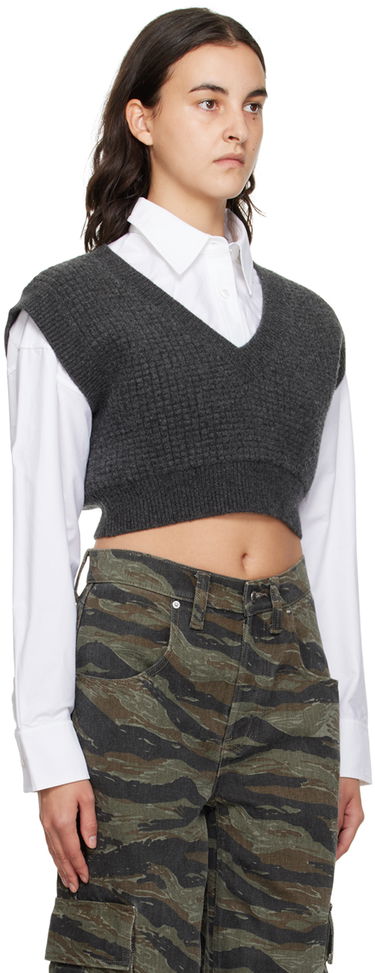 Cветр Alexander Wang Alexanderwang.t Layered Cropped Vest with V-Neck and Button-Down Shirt Сірий | 4KC4231003, 1