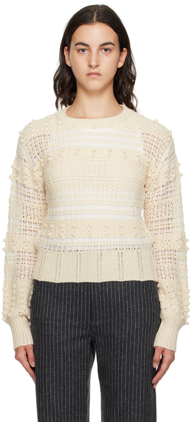 Cветр rag & bone Striped Crocheted Sweater бежевий | WAS23F046LV46