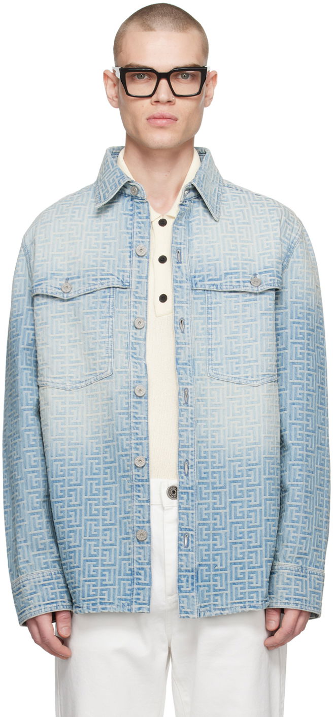 Сорочка Balmain Monogram Denim Shirt Синій | CH1HC088DD27