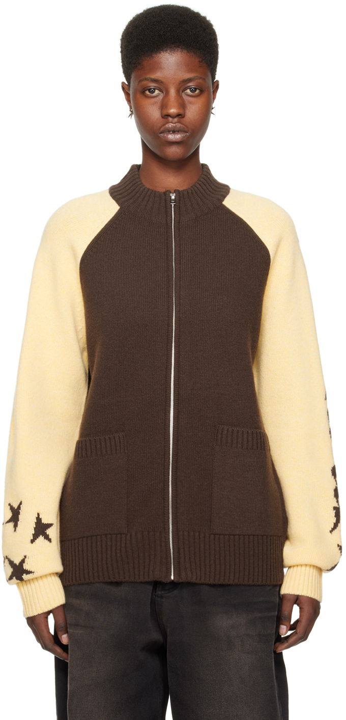 Cветр We11done We11done Zip-Up Star-Intarsia Cardigan Коричневий | WD-KJ0-24-620-U-BR