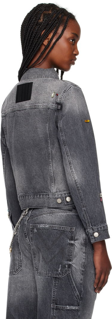 Куртка Marc Jacobs Marc Jacobs Fray Charm Shrunken Trucker Denim Jacket with Rhinestones Сірий | 2S5RJC015D02, 2