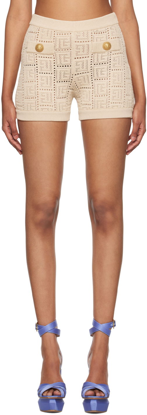 Шорти Balmain Monogram Knit Shorts бежевий | AF0PA197KE25