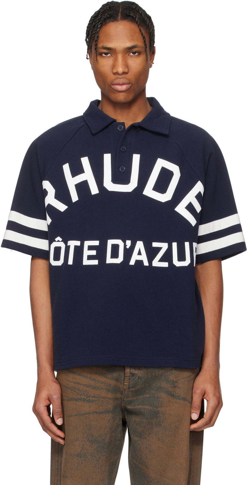 Сорочка поло Rhude Rhude Piqué Raglan Polo 'Côte D'Azur' темно-синій | RHPS25PO02012