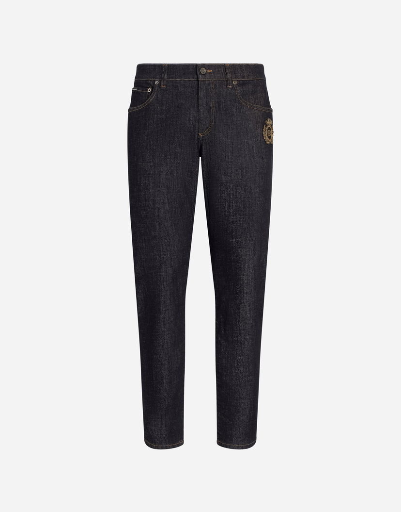 Джинси Dolce & Gabbana Slim-Fit Stretch Cotton Jeans With Patch Синій | GY07CZG8ME9S9001