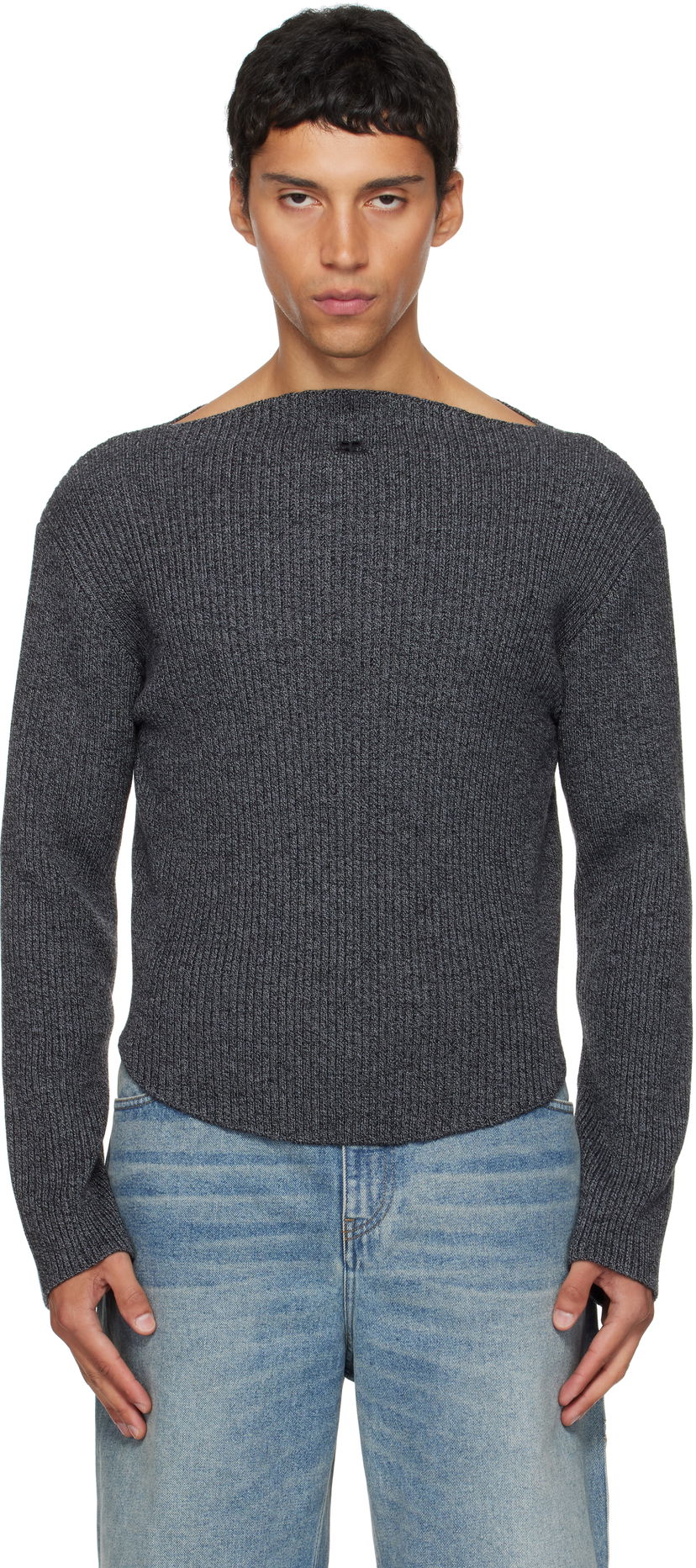 Cветр Courrèges Courrèges Boatneck Ribbed Wool Sweater Сірий | 325MPU239FI0036