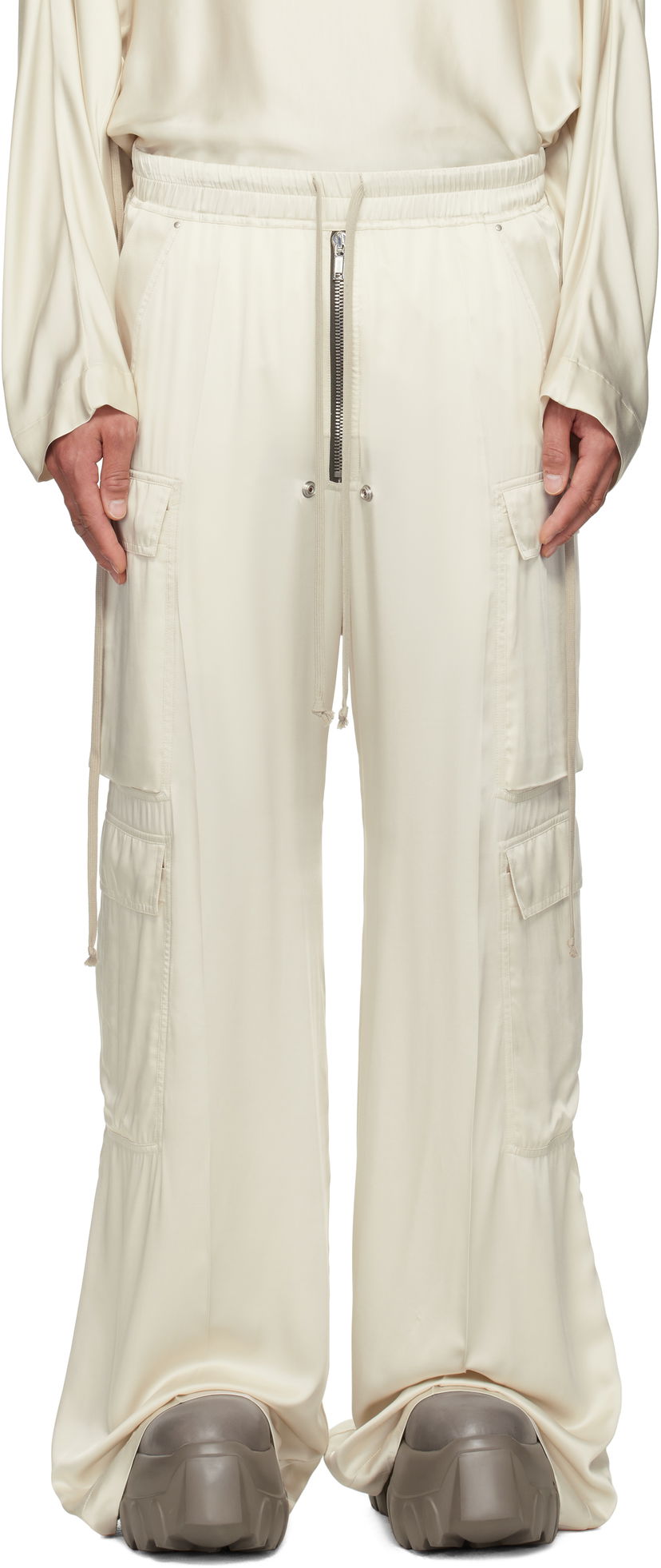 Штани карго Rick Owens Rick Owens Hollywood Cargobelas Silk Cargo Pants бежевий | RR01E5339 SCH