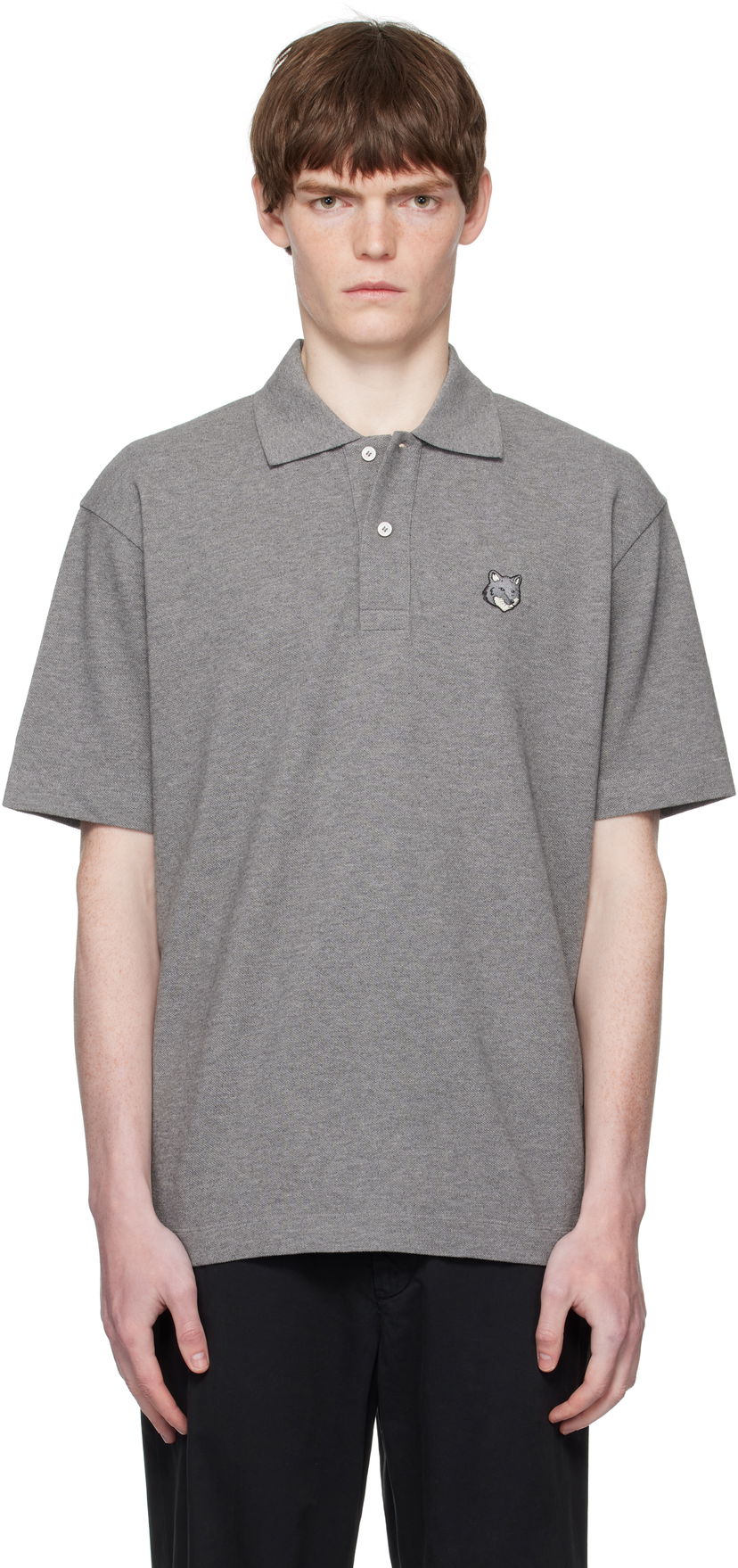 Сорочка поло MAISON KITSUNÉ Maison Kitsuné Fox Head Patch Polo Сірий | PM00210KP0001