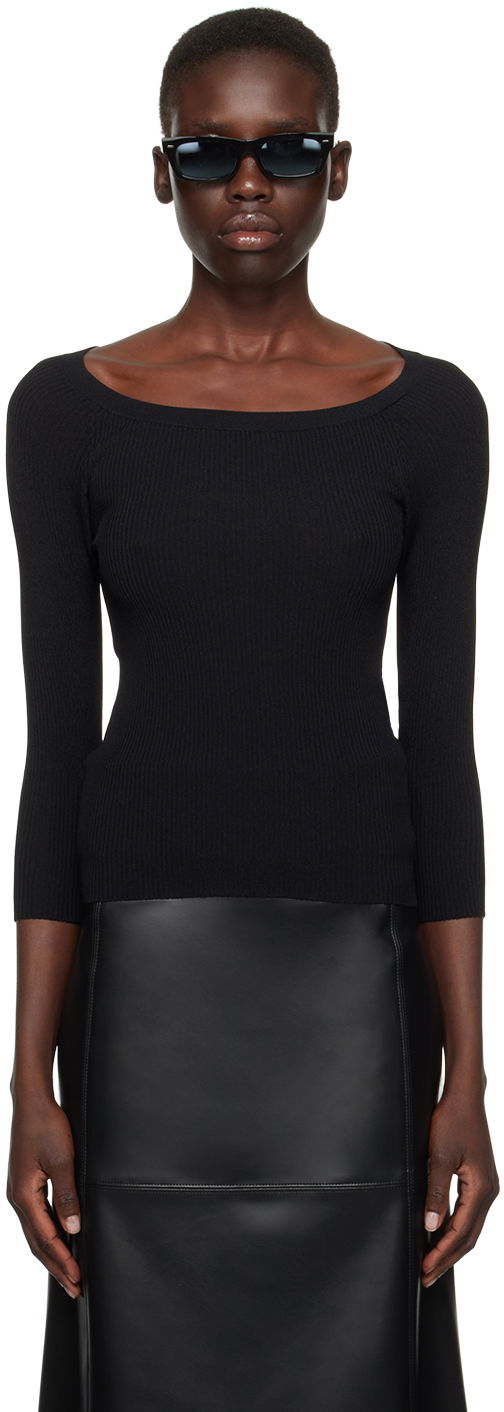 Cветр Max Mara Ribbed Knit Off Shoulder Top чорний | 2411361102600