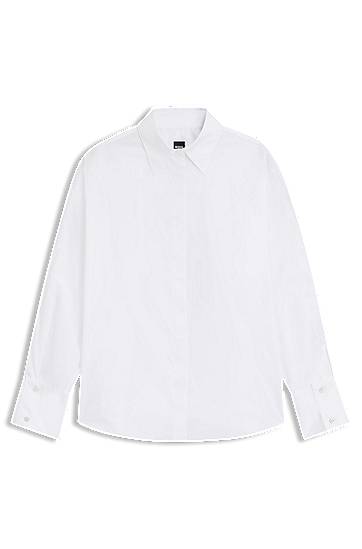Сорочка BOSS Relaxed-fit Cotton Blouse with half-buttoned sleeves білий | 50548455