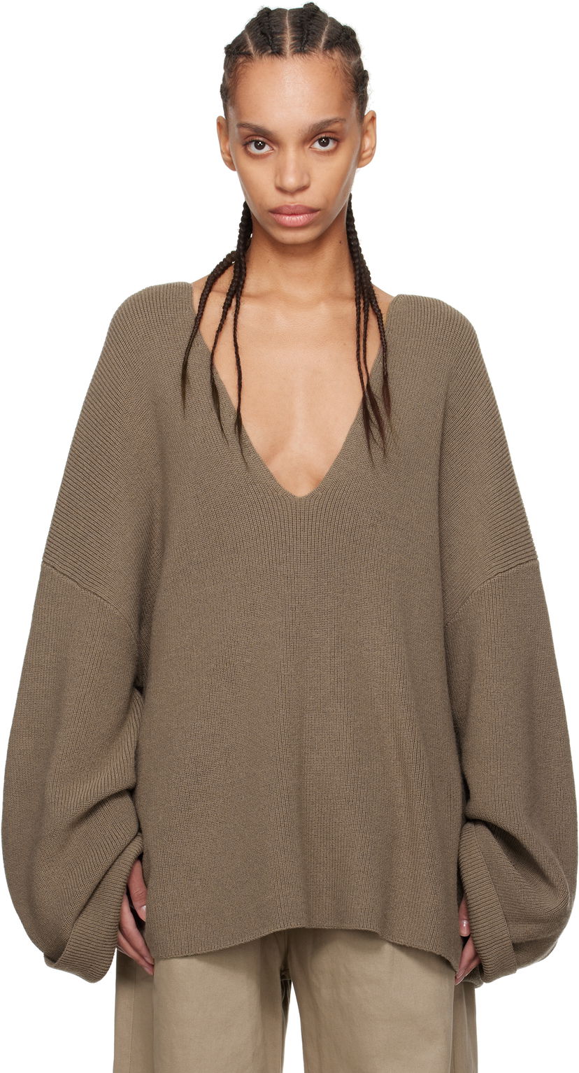 Cветр Entire Studios Entire Studios Dormer V-Neck Balloon-Sleeve Sweater Коричневий | ES2715DT