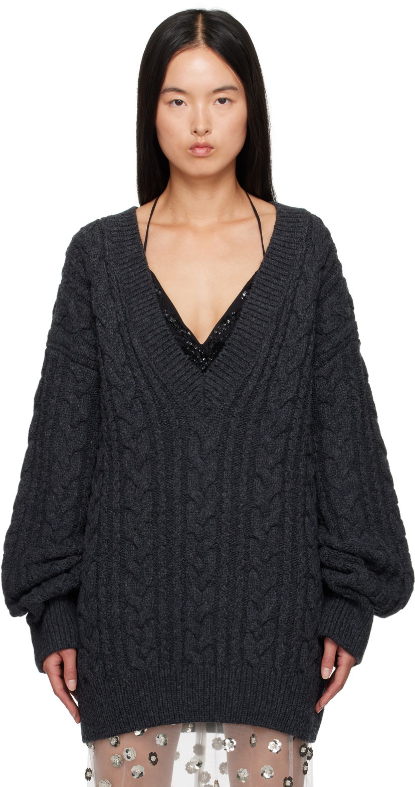 Cветр Cecilie Bahnsen Alia V-Neck Knit Sweater Сірий | 3.24KNI51005 ALIA JUMPER