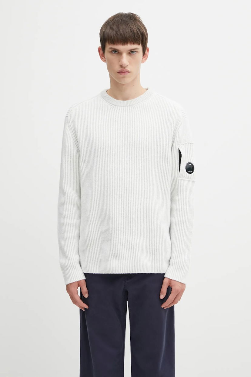 Cветр C.P. Company Ribbed Wool Blend Crew Neck Sweater білий | 19CMKN307A006170A