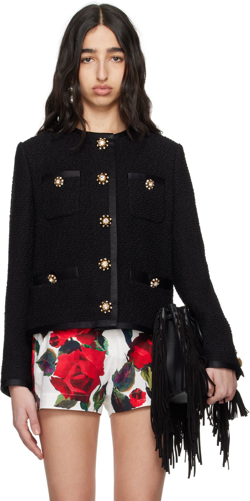 Куртка Dolce & Gabbana Dolce&Gabbana Cropped Single-Breasted Jacket чорний | F27DAZ FU3JL