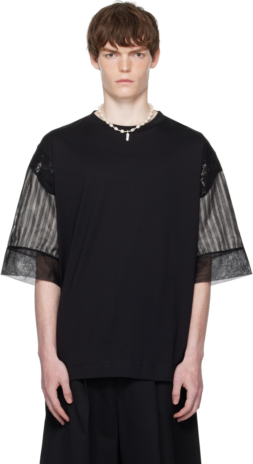 Футболка Simone Rocha Simone Rocha Trapped Lace Patchwork T-shirt чорний | 5354 0553