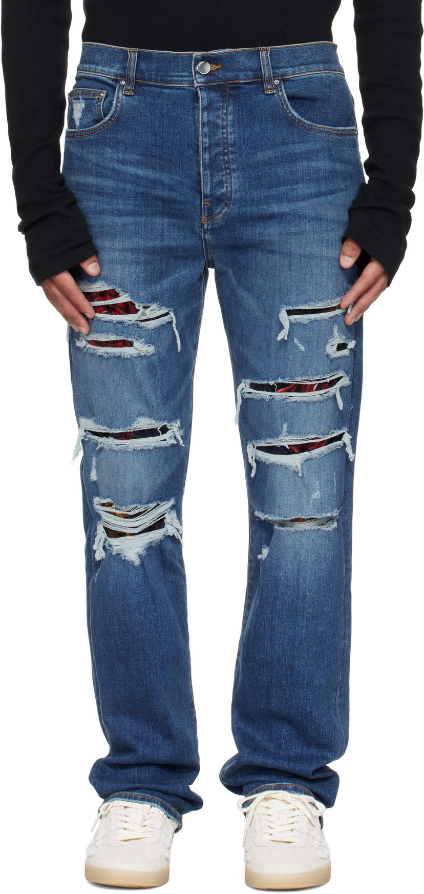Джинси AMIRI AMIRI Slim Thrasher Jeans with Floral Velvet Синій | AMDNSM1022