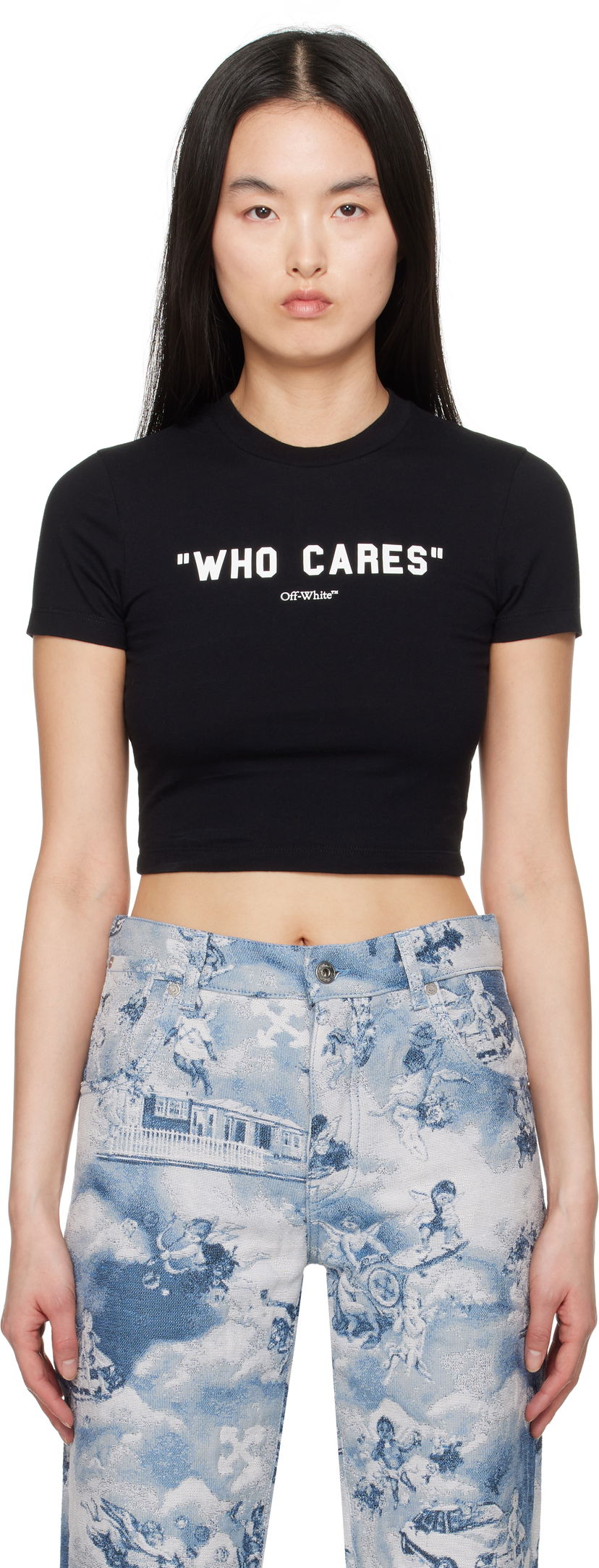 Кроп-топи Off-White Off-White 'Who Cares' Crop T-Shirt чорний | OWAA133S25JER0011001