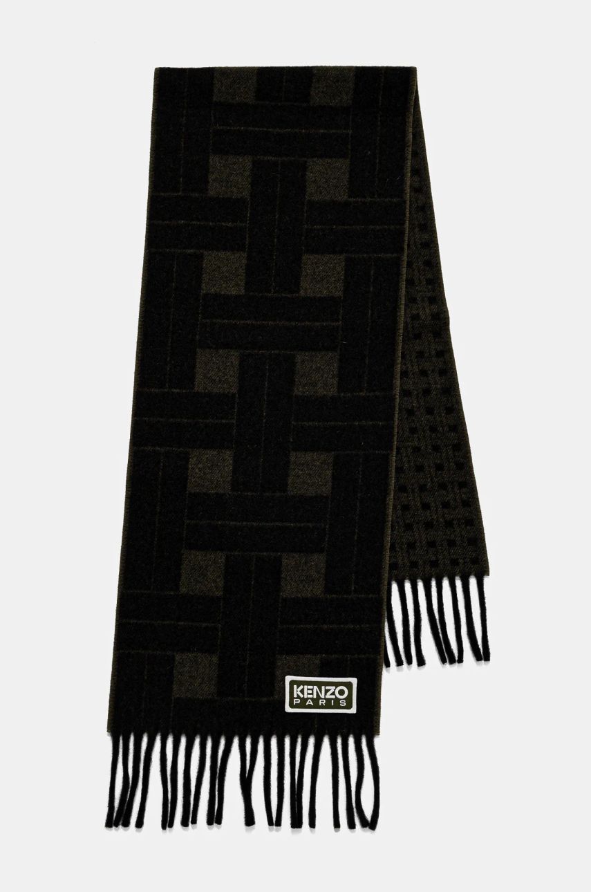 Шарф KENZO Reversible Wool Scarf with Geometric Pattern чорний | FE68EU014JEC.51, 1